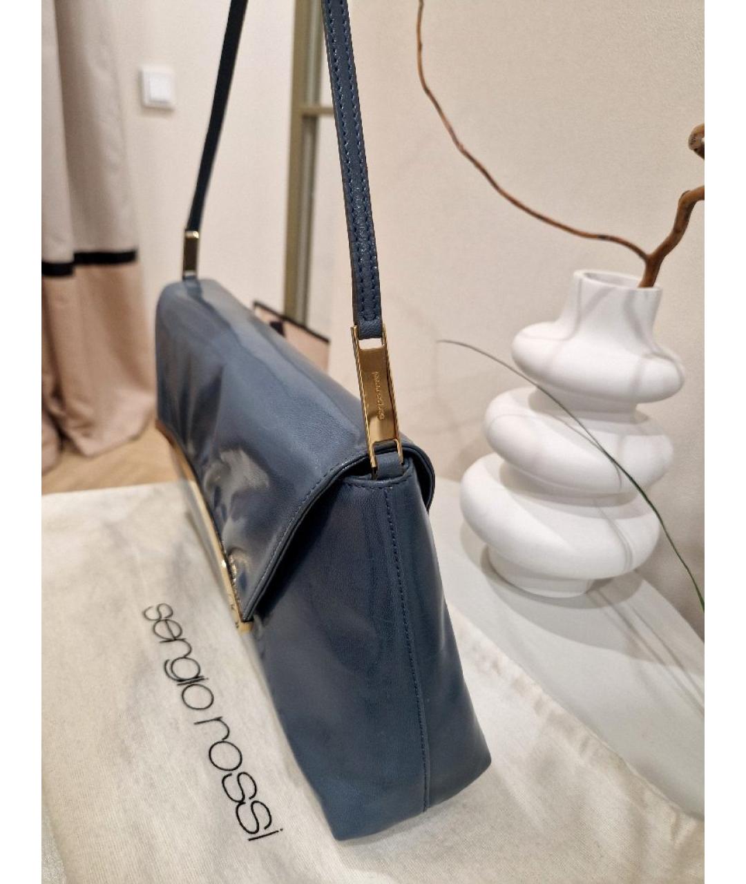 SERGIO ROSSI Голубая кожаная сумка через плечо, фото 2