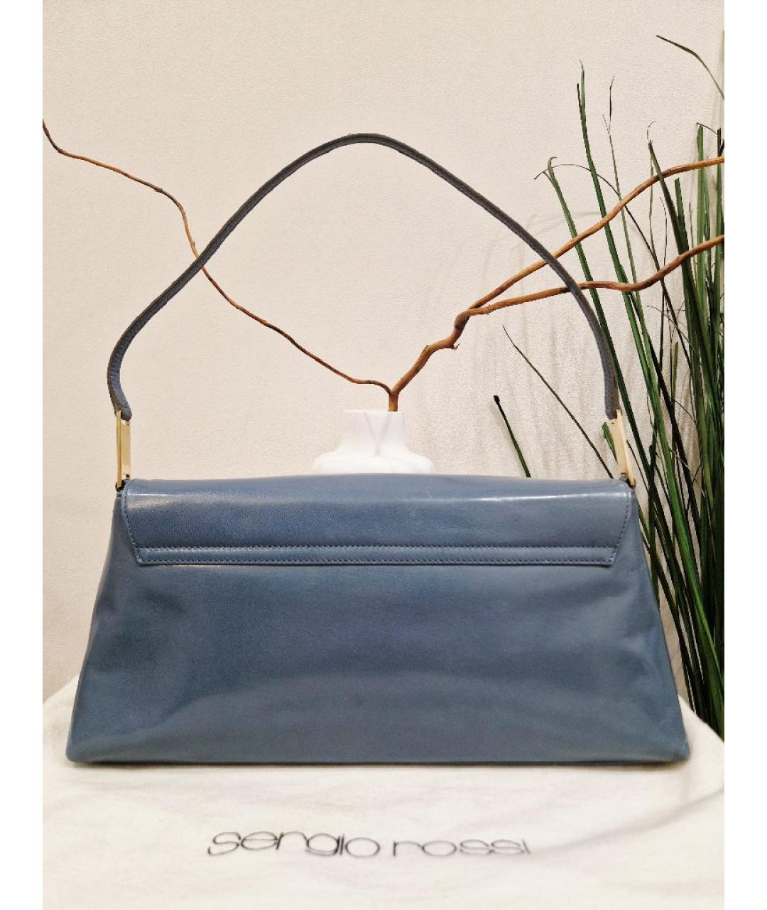 SERGIO ROSSI Голубая кожаная сумка через плечо, фото 3