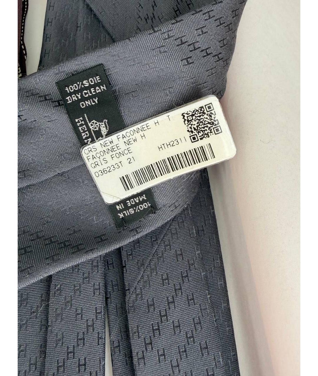 HERMES Серый шелковый галстук, фото 4