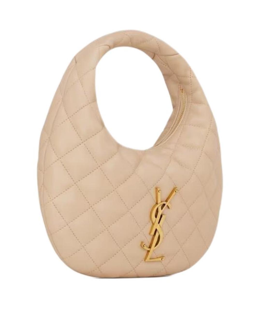 SAINT LAURENT Бежевая кожаная сумка через плечо, фото 2