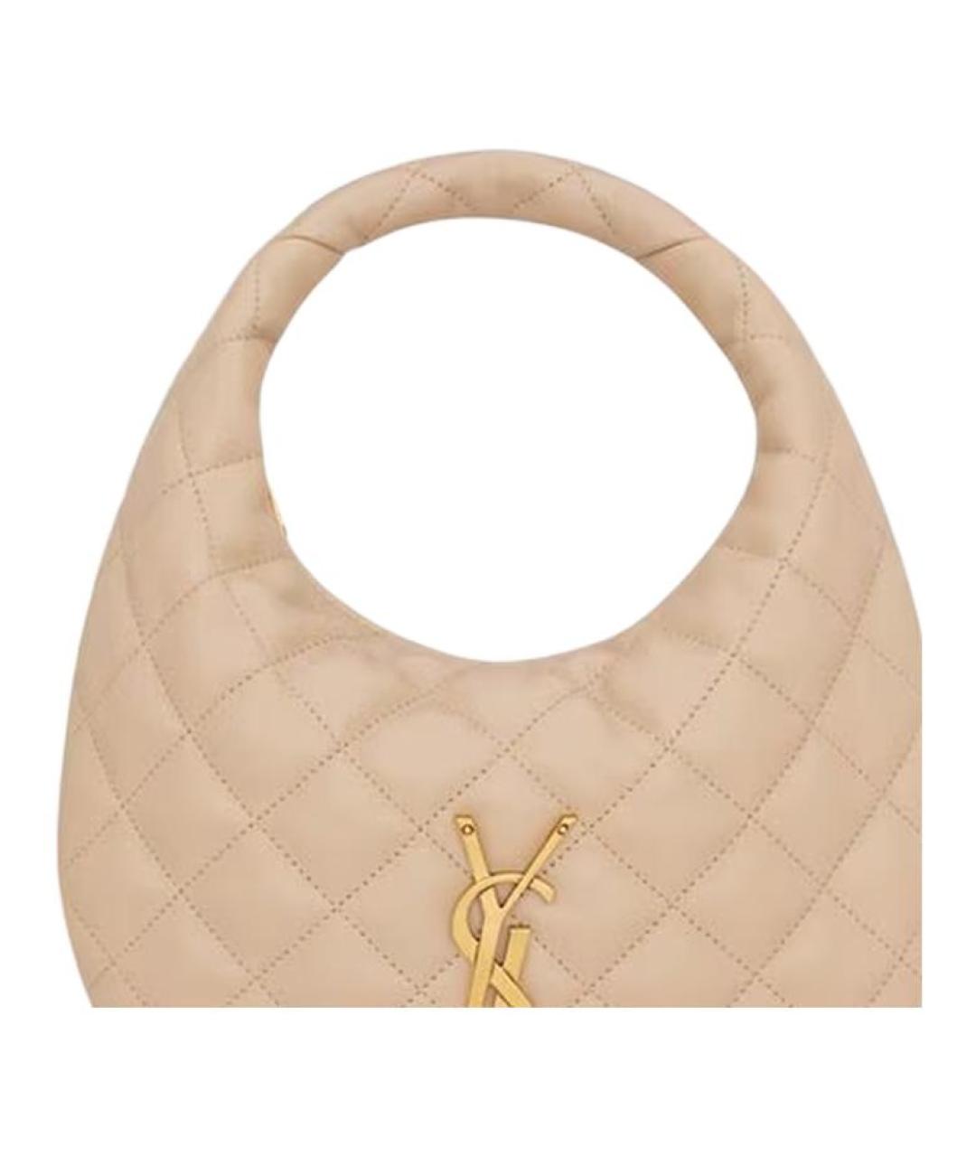 SAINT LAURENT Бежевая кожаная сумка через плечо, фото 5