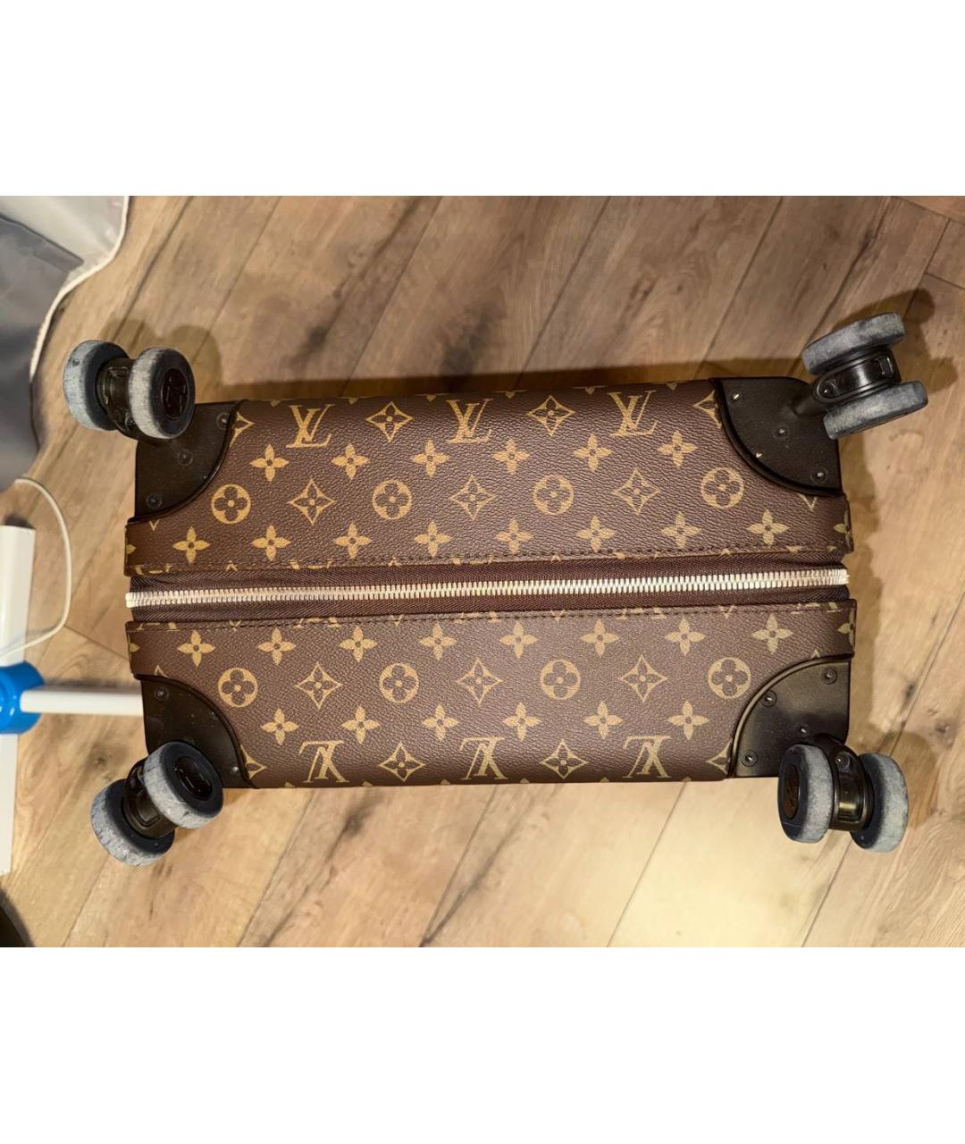 LOUIS VUITTON Коричневый кожаный чемодан, фото 3