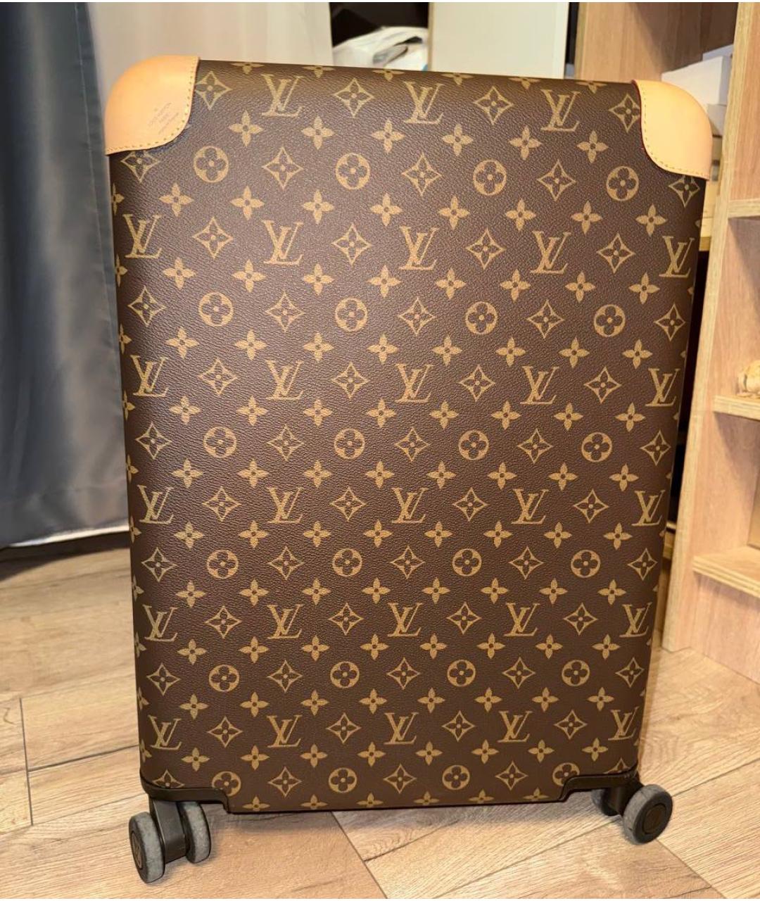 LOUIS VUITTON Коричневый кожаный чемодан, фото 9