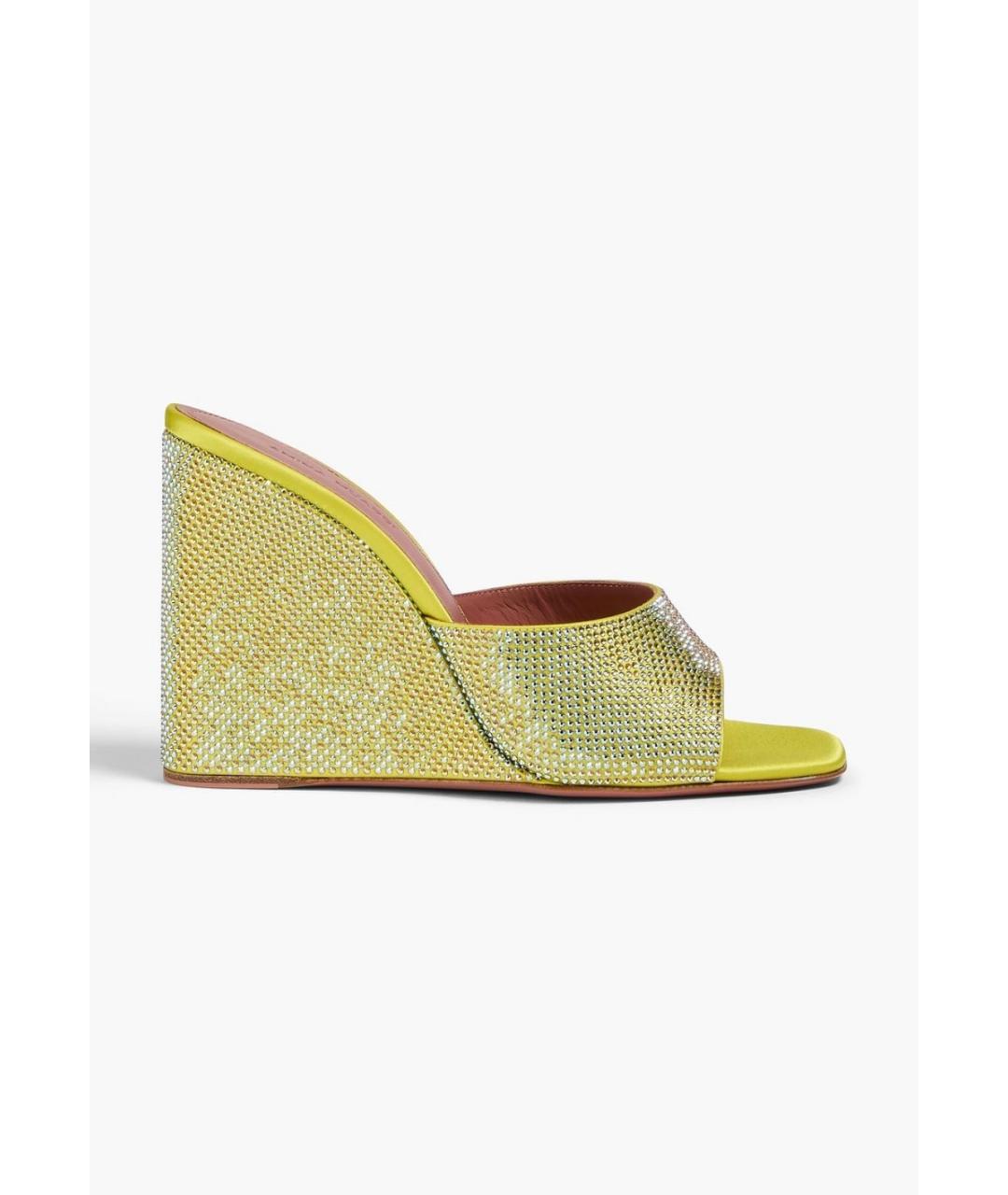 Amina Muaddi Желтые текстильные мюли, фото 5
