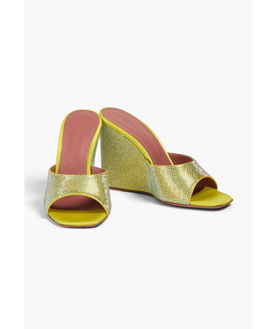 Amina Muaddi Желтые текстильные мюли, фото 2