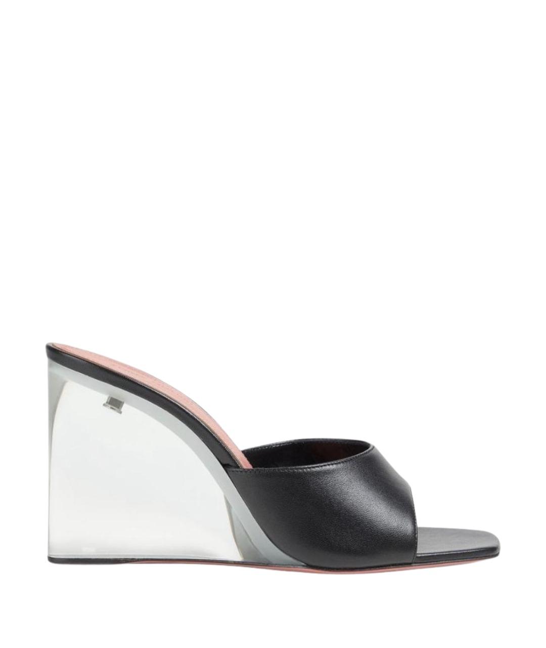 Amina Muaddi Черные кожаные мюли, фото 1