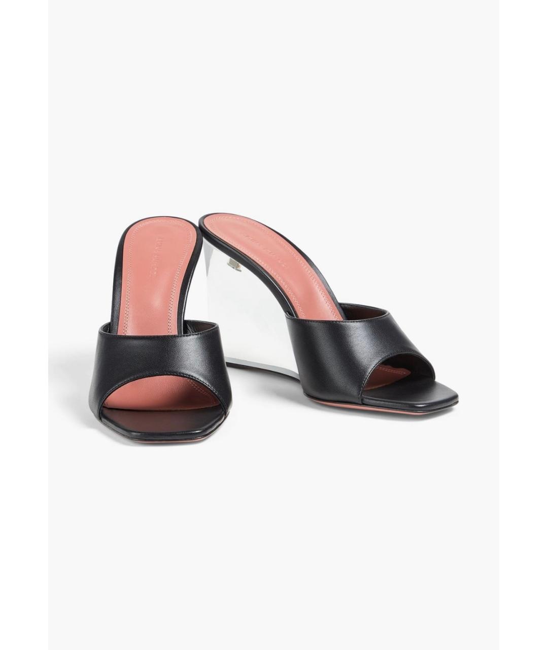 Amina Muaddi Черные кожаные мюли, фото 2