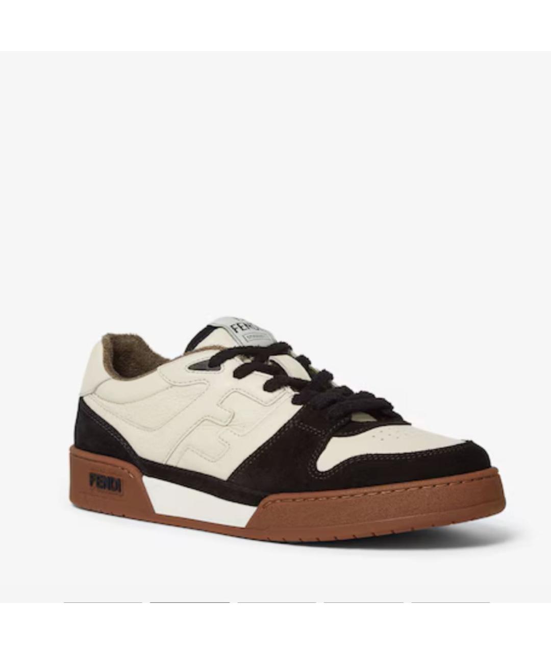 FENDI Бежевые кожаные низкие кроссовки / кеды, фото 3