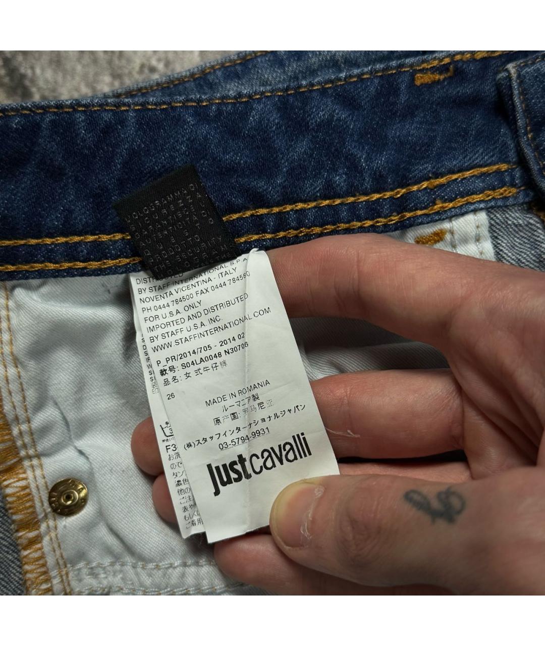 JUST CAVALLI Голубые хлопко-эластановые джинсы скинни, фото 7