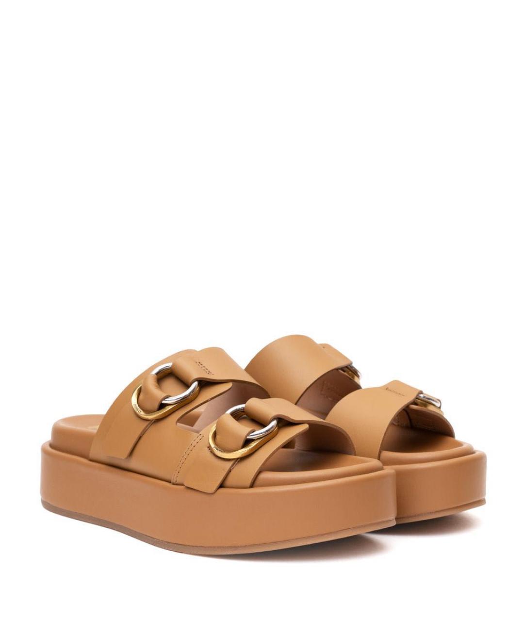 PINKO Коричневые кожаные шлепанцы, фото 3