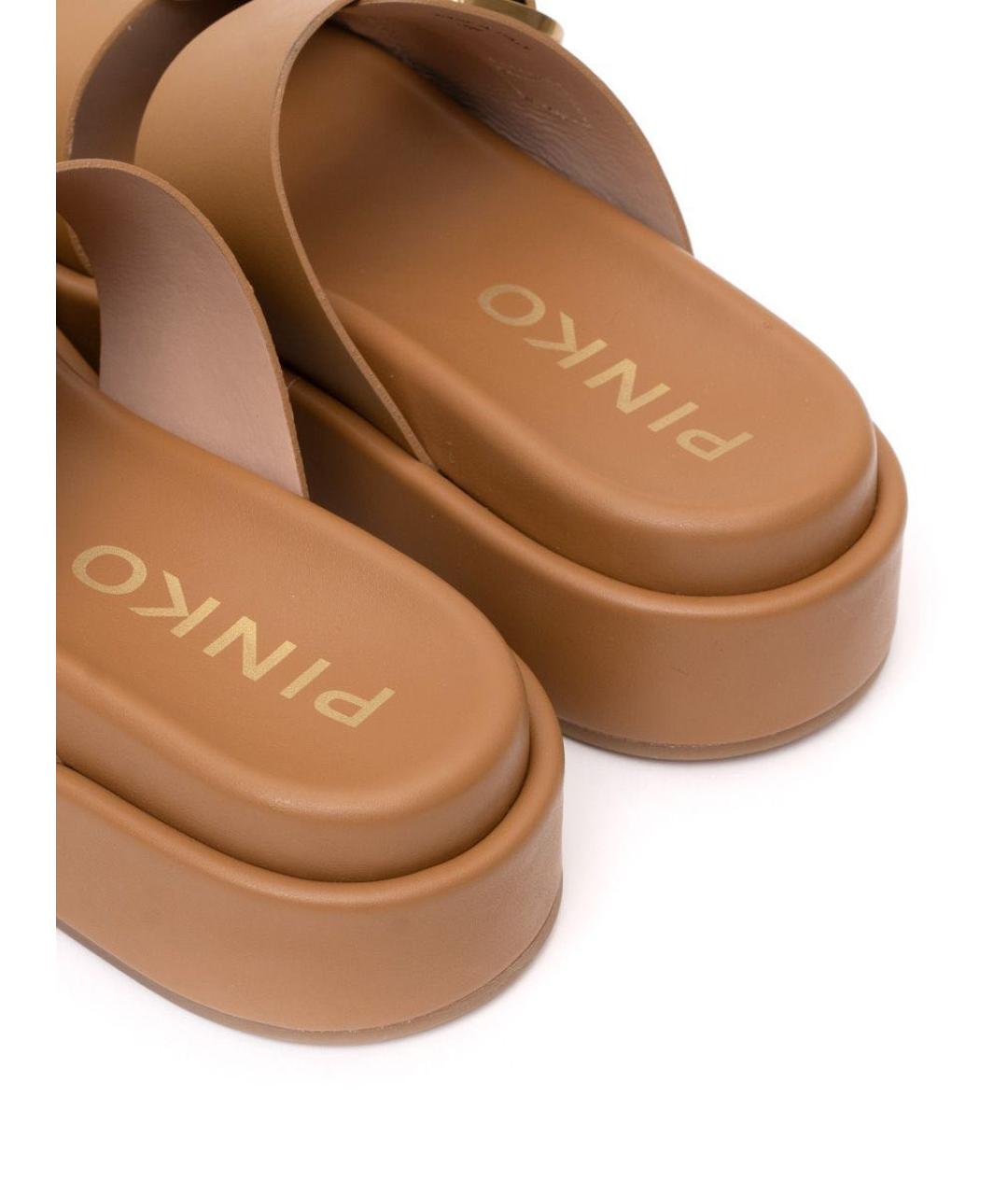 PINKO Коричневые кожаные шлепанцы, фото 4