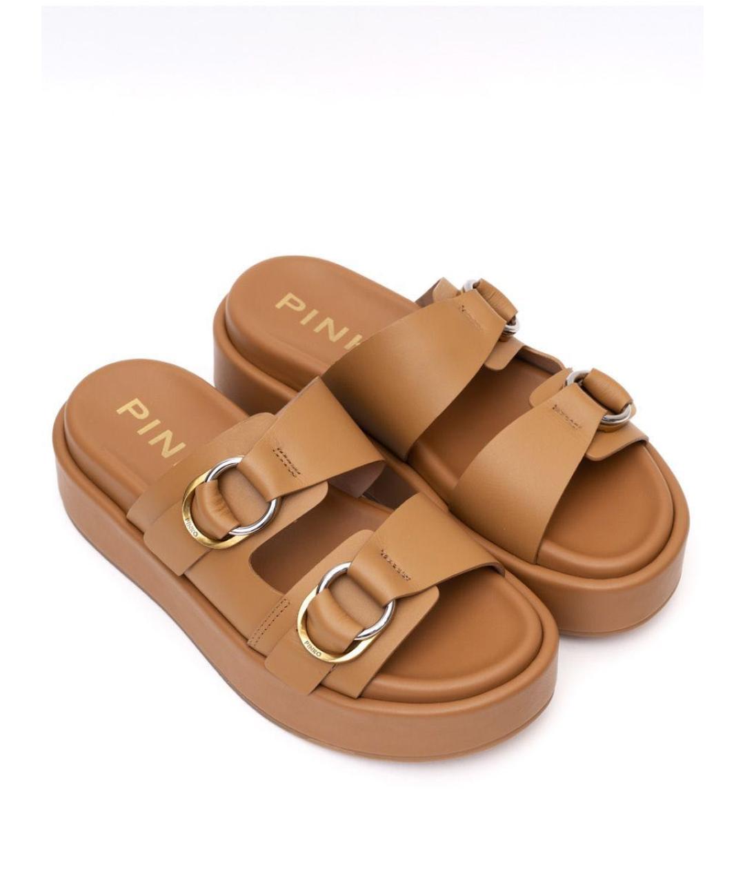 PINKO Коричневые кожаные шлепанцы, фото 2