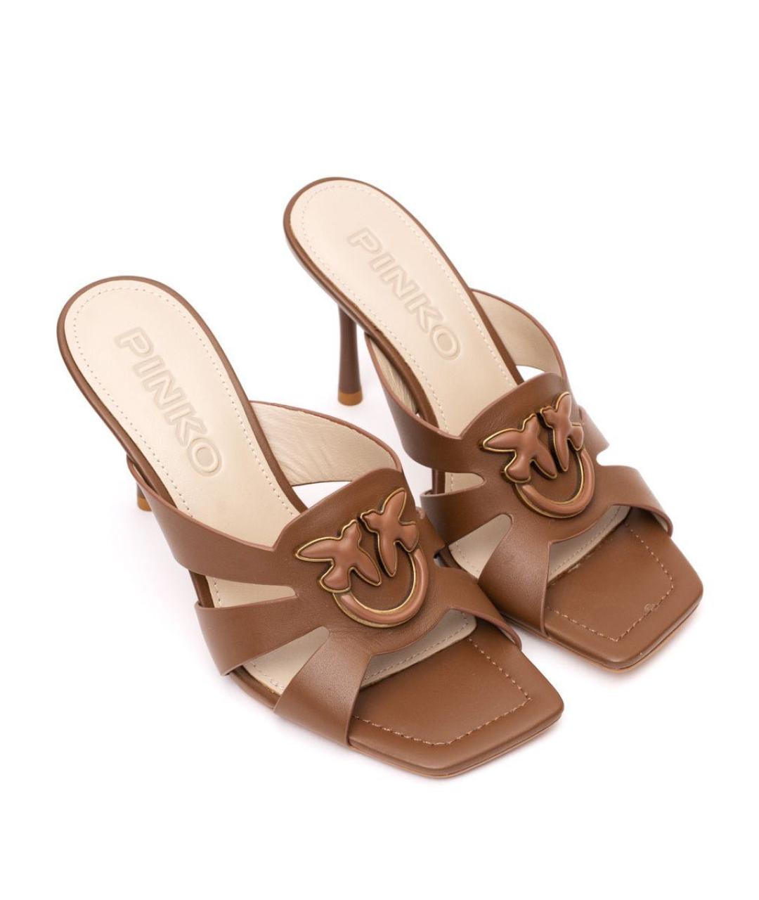 PINKO Коричневые кожаные мюли, фото 2
