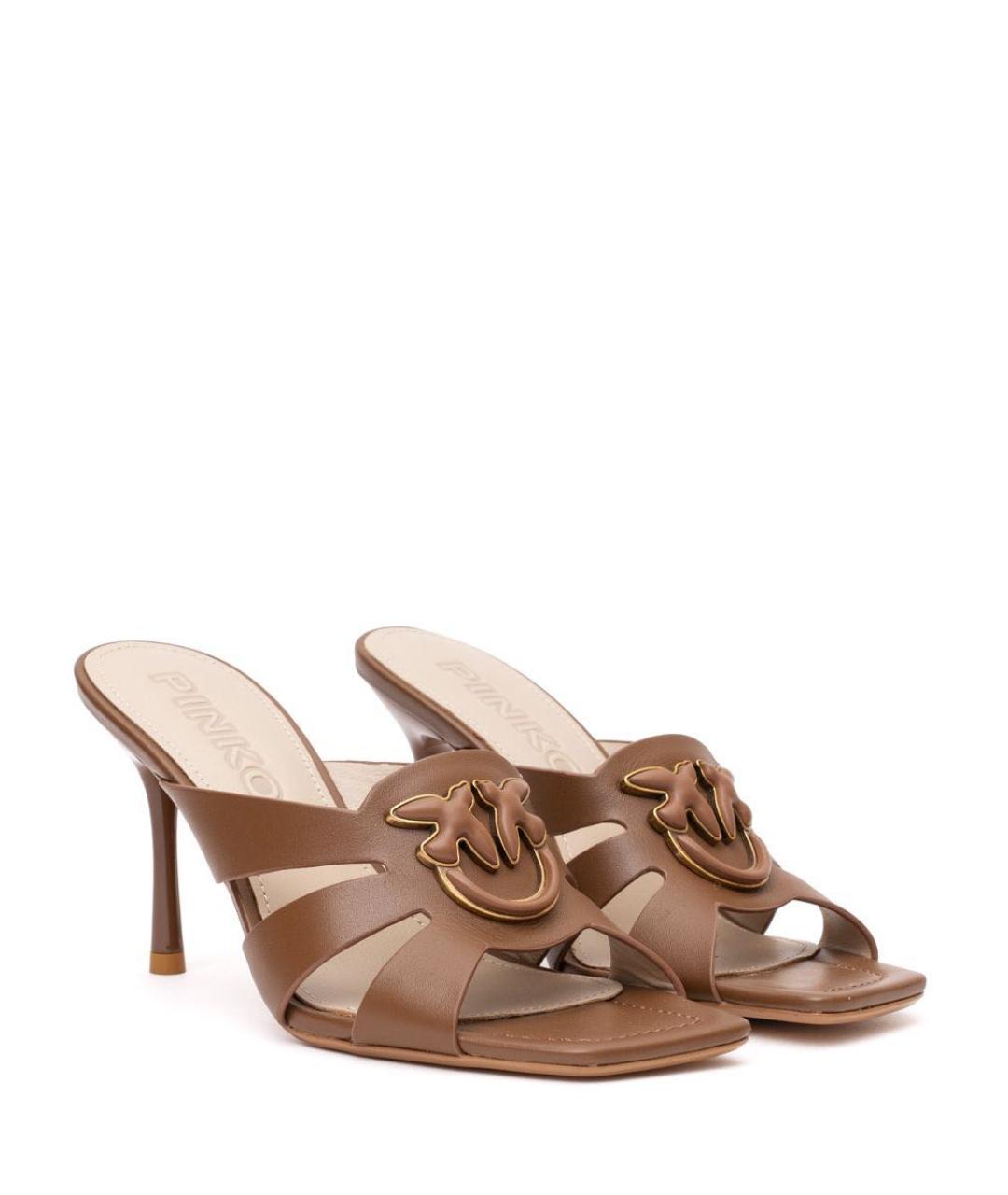 PINKO Коричневые кожаные мюли, фото 1