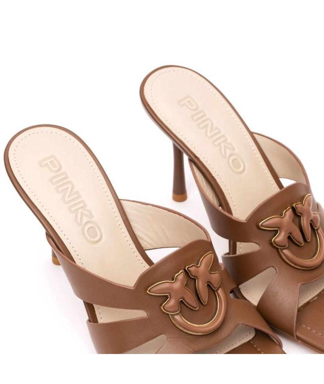 PINKO Коричневые кожаные мюли, фото 4