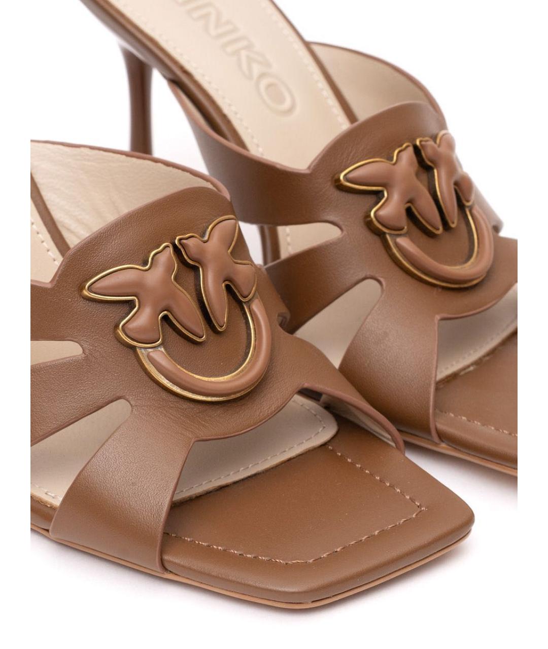 PINKO Коричневые кожаные мюли, фото 3