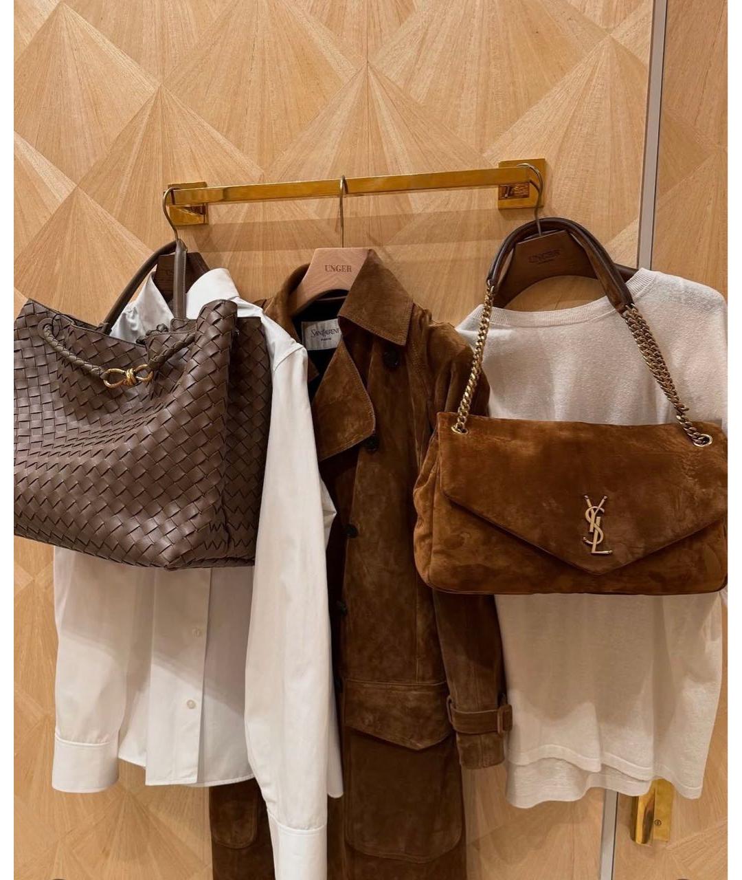 SAINT LAURENT Коричневая замшевая сумка через плечо, фото 6