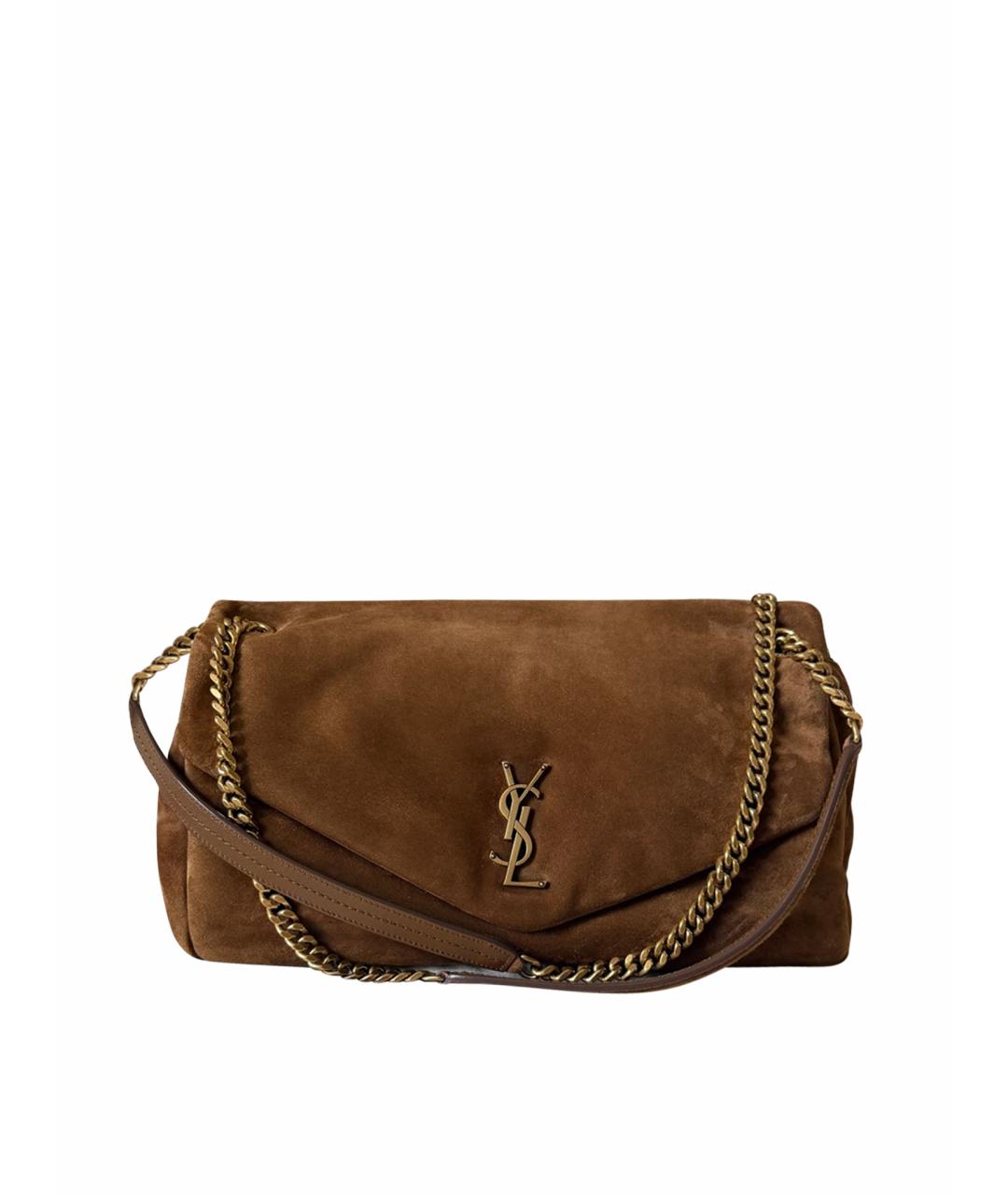 SAINT LAURENT Коричневая замшевая сумка через плечо, фото 1