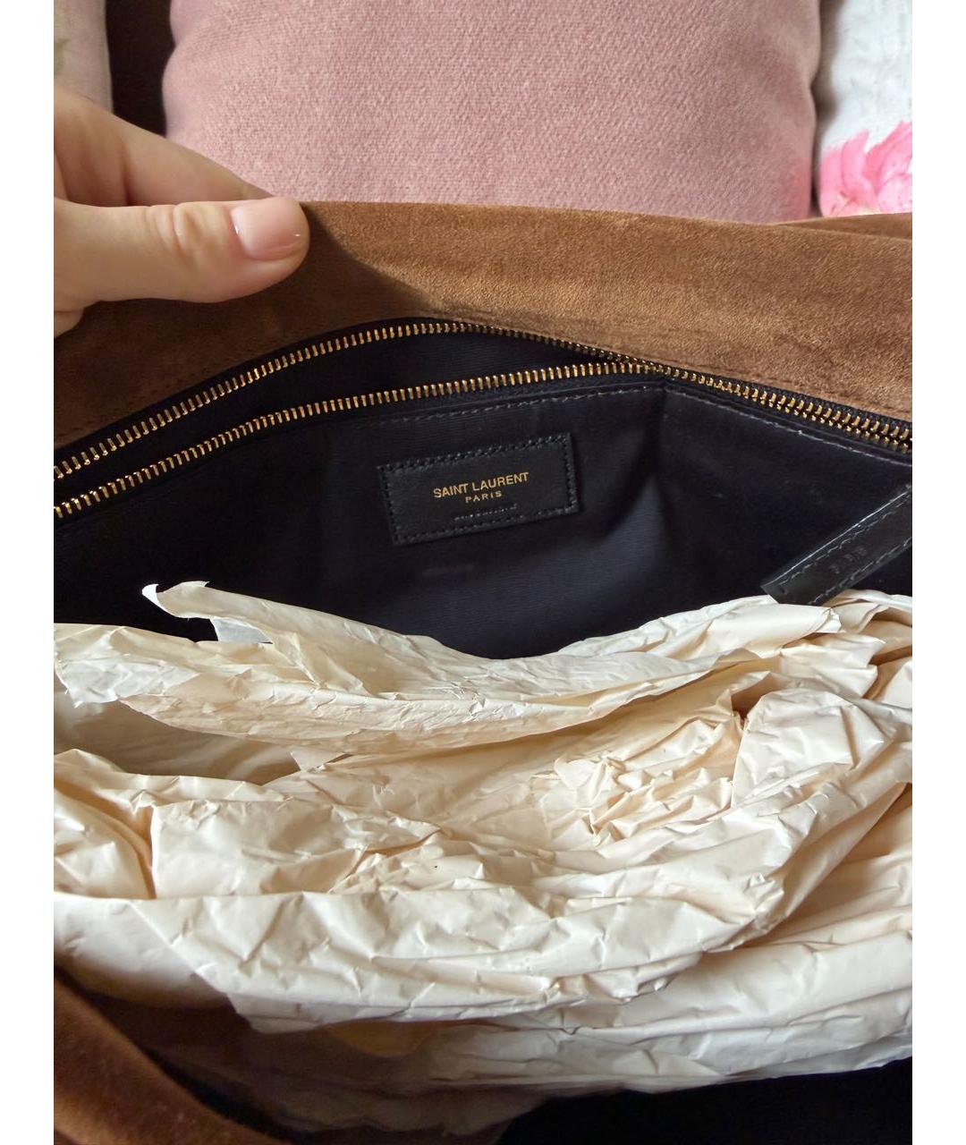 SAINT LAURENT Коричневая замшевая сумка через плечо, фото 4