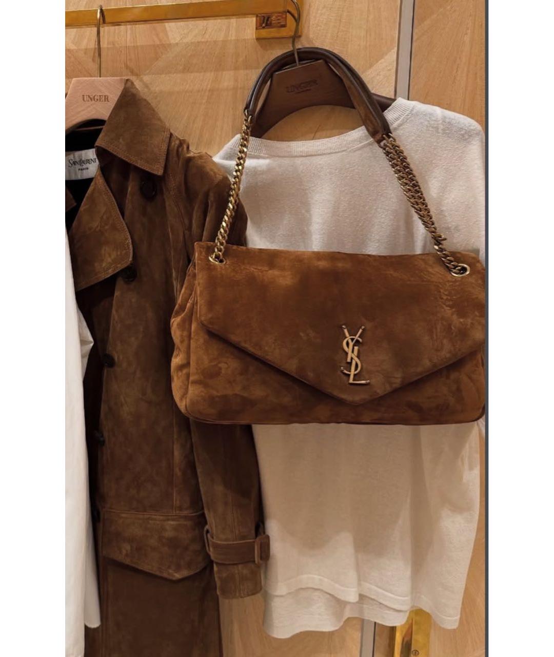SAINT LAURENT Коричневая замшевая сумка через плечо, фото 5