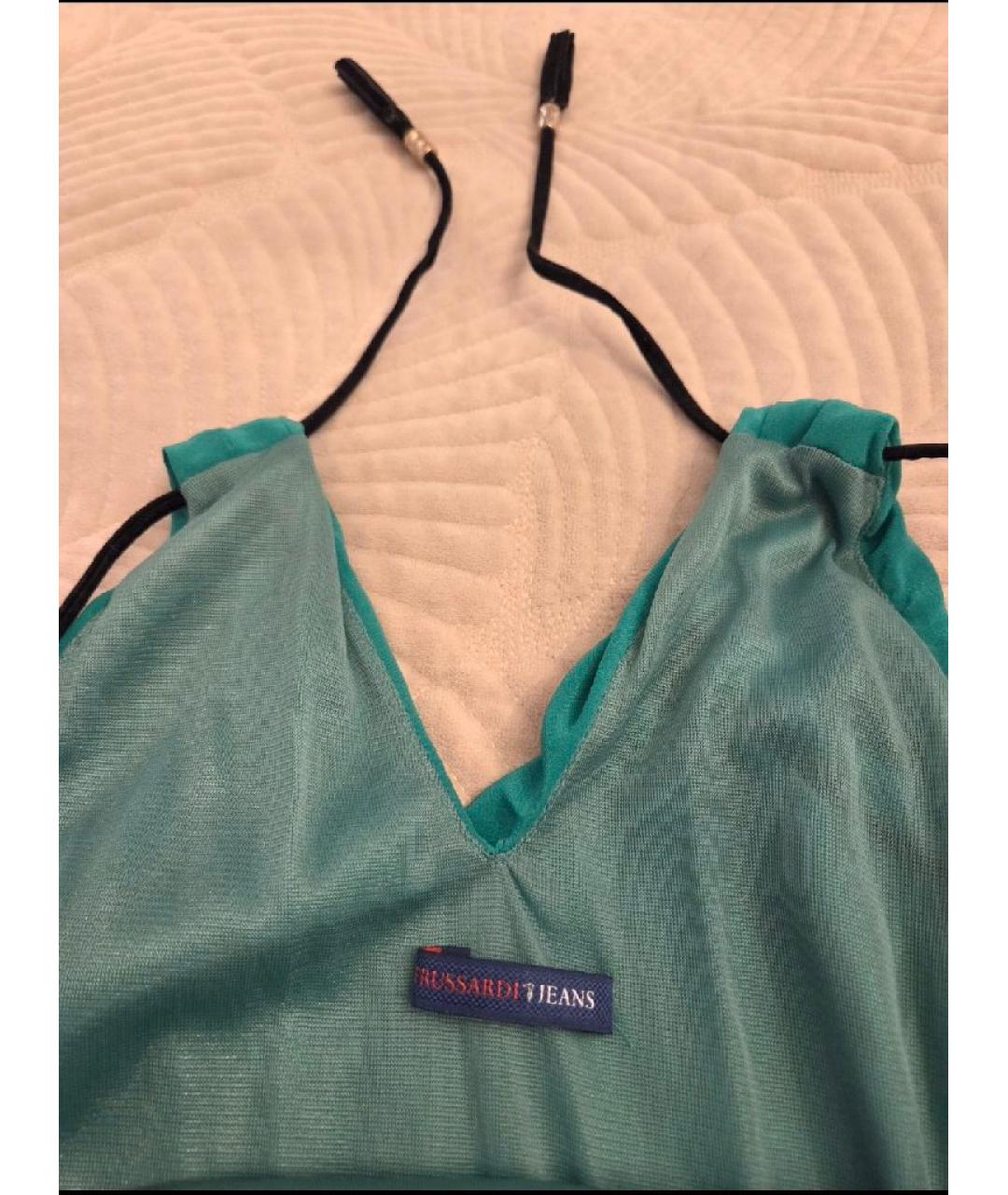 TRUSSARDI Зеленые шелковое коктейльное платье, фото 4