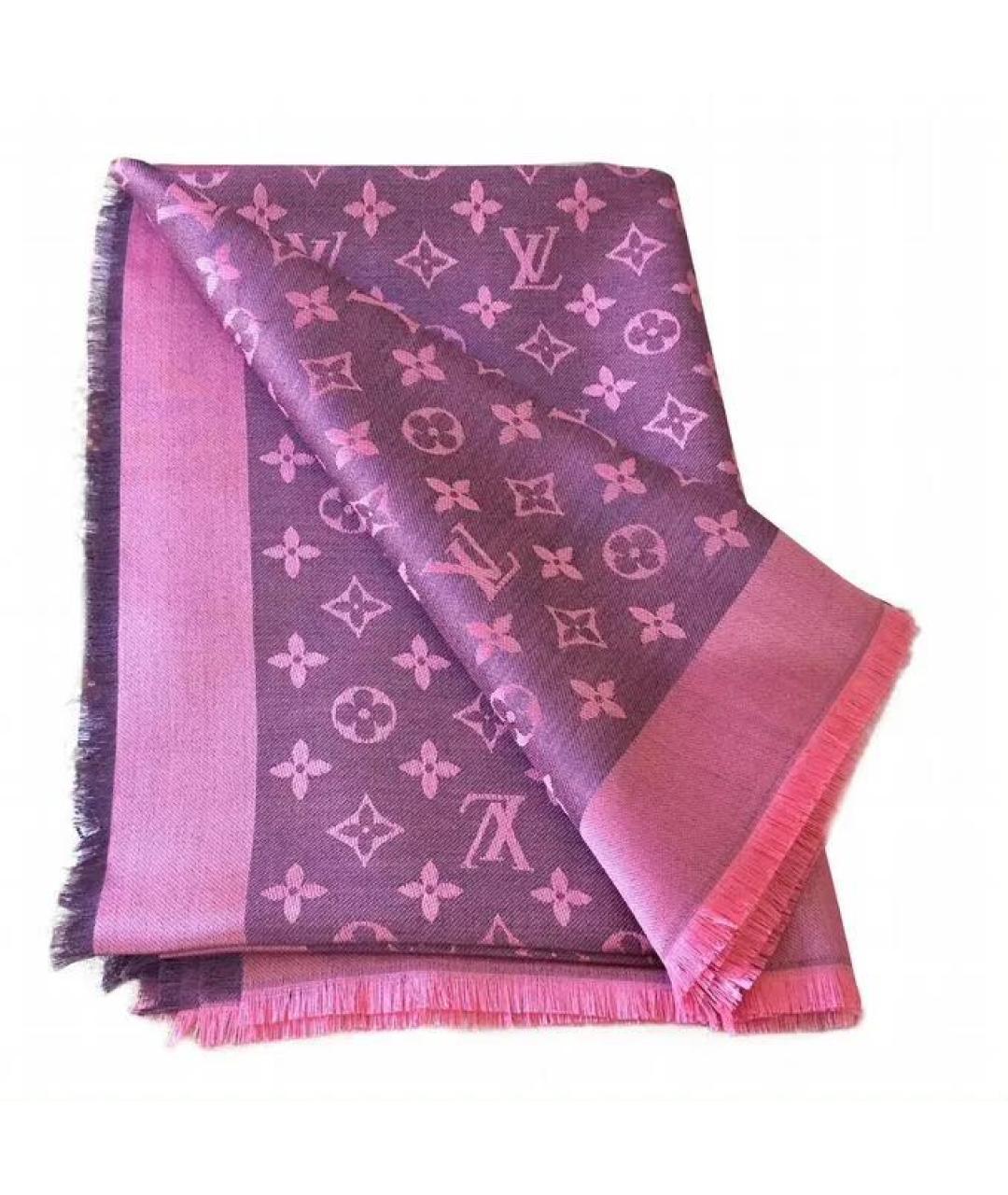 LOUIS VUITTON Розовый шерстяной шарф, фото 7