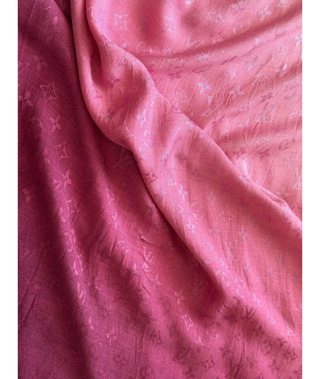 LOUIS VUITTON Розовый шерстяной шарф, фото 6