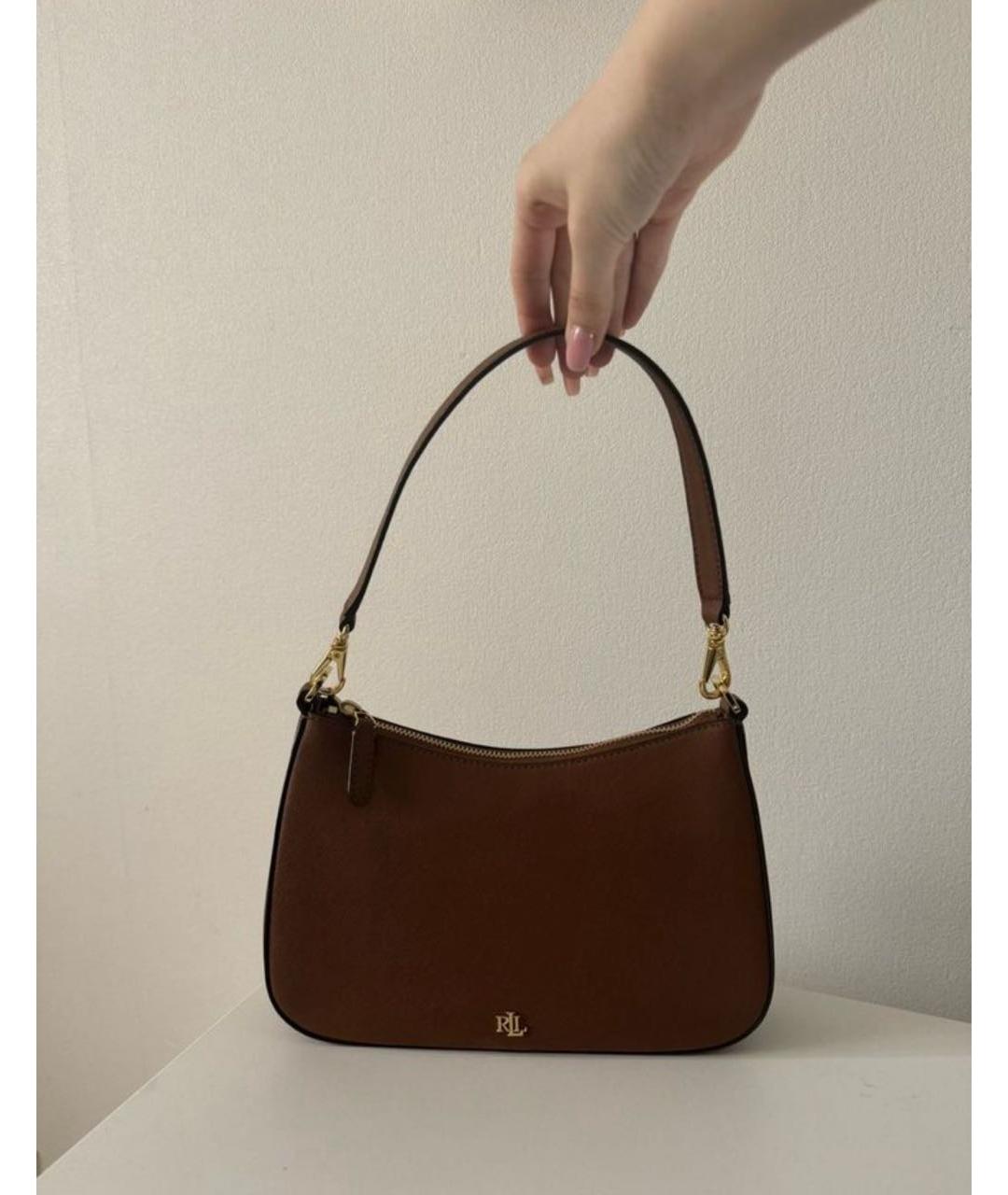 RALPH LAUREN Коричневая кожаная сумка с короткими ручками, фото 3