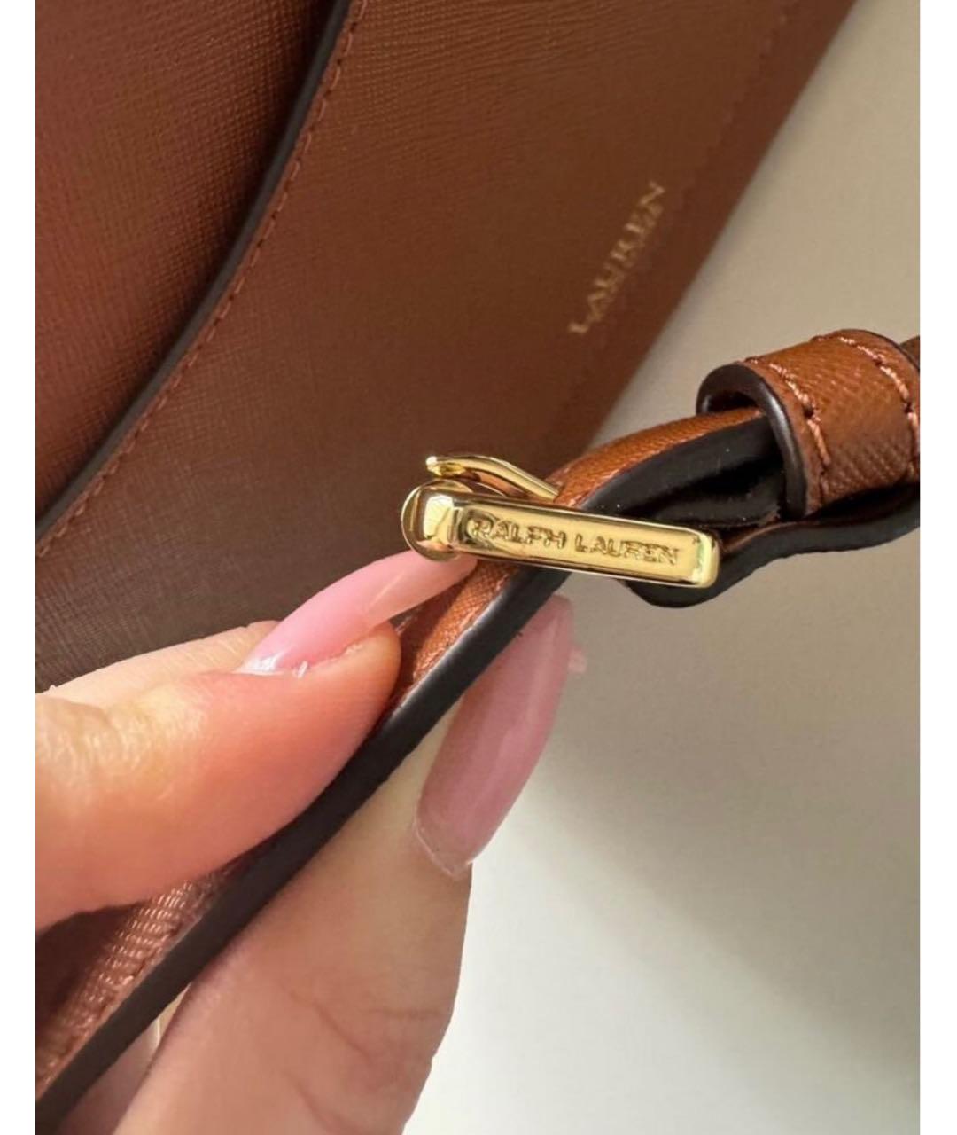 RALPH LAUREN Коричневая кожаная сумка с короткими ручками, фото 7