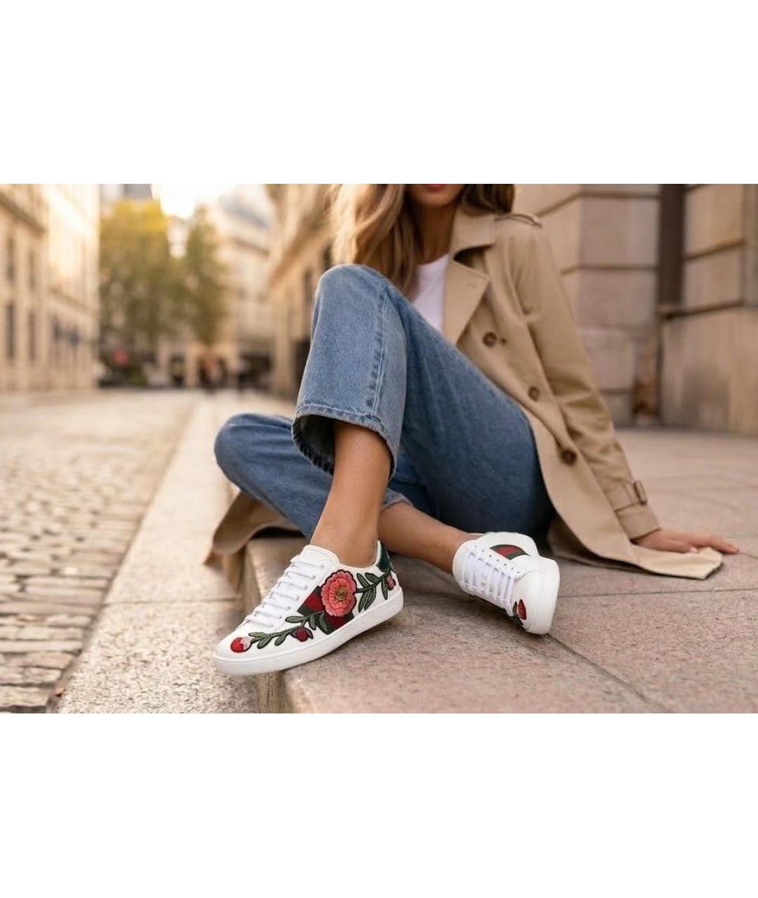 GUCCI Белые кожаные кеды, фото 4