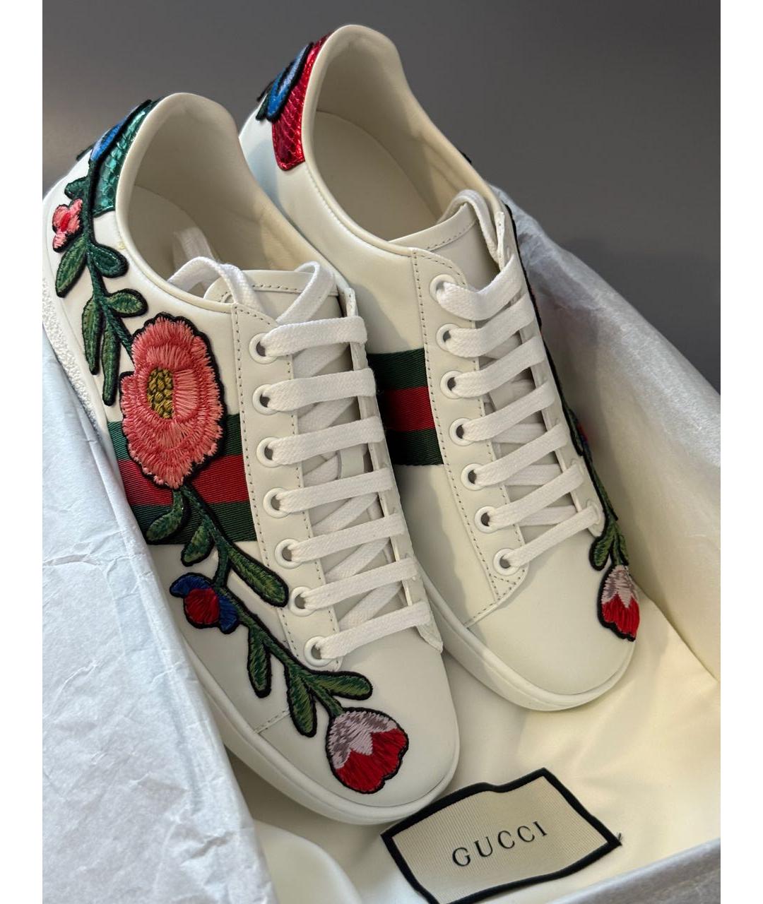 GUCCI Белые кожаные кеды, фото 6