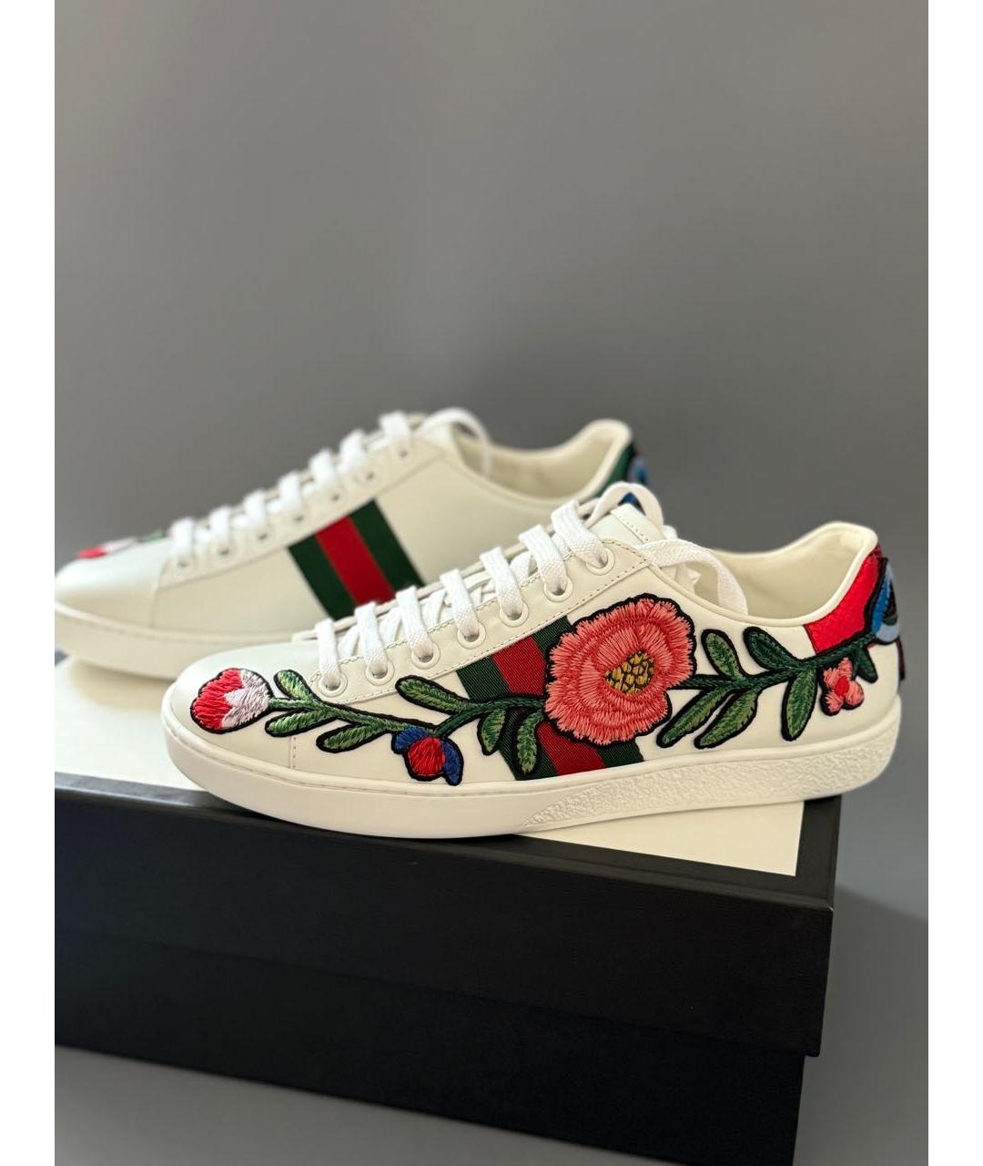 GUCCI Белые кожаные кеды, фото 5