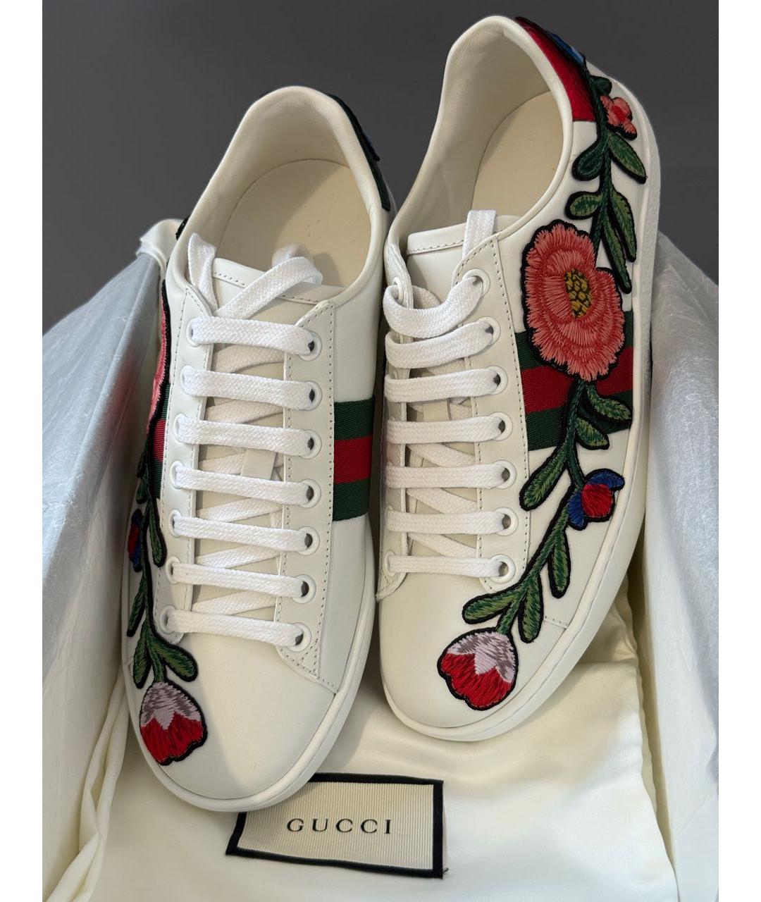 GUCCI Белые кожаные кеды, фото 2