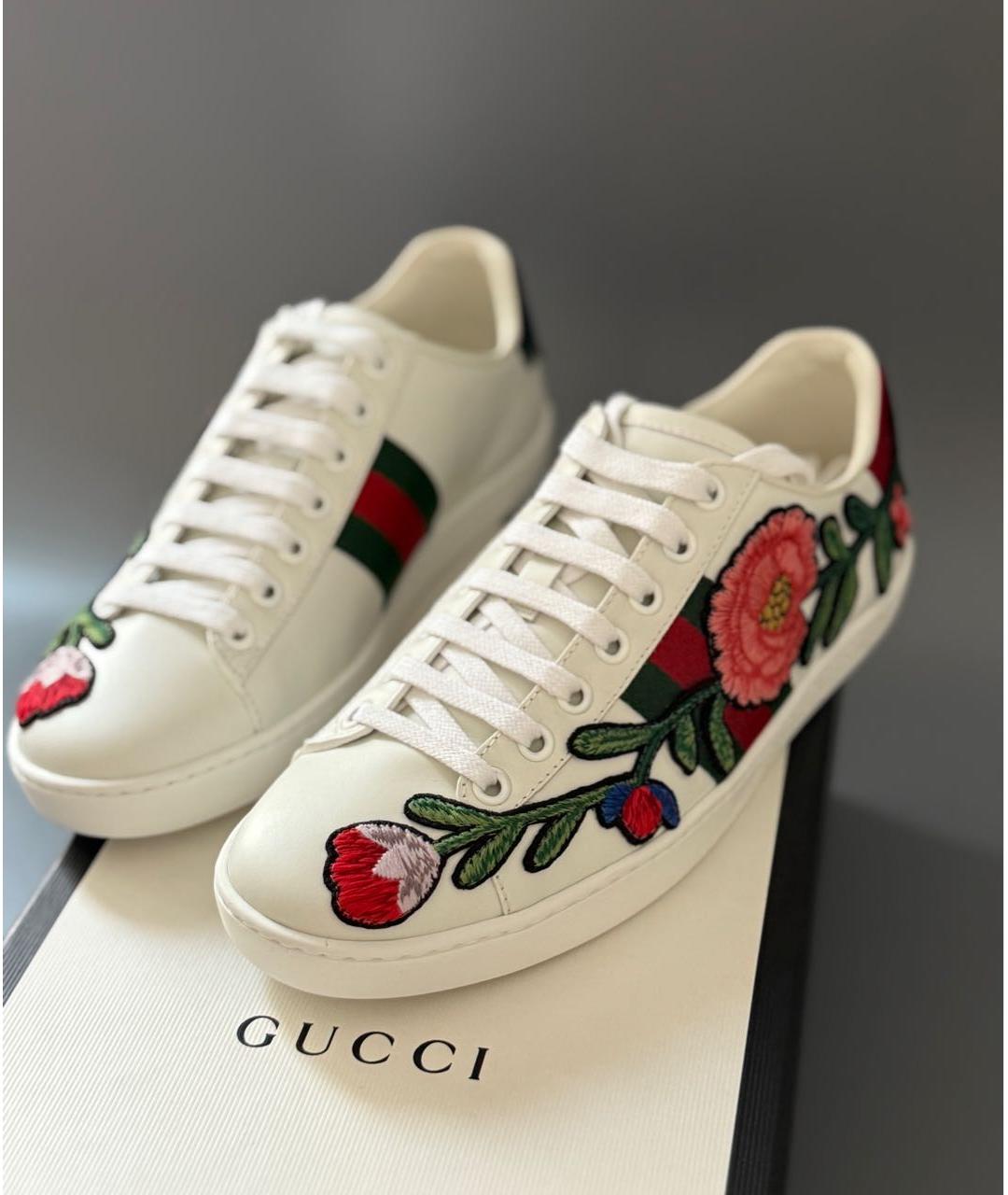 GUCCI Белые кожаные кеды, фото 8