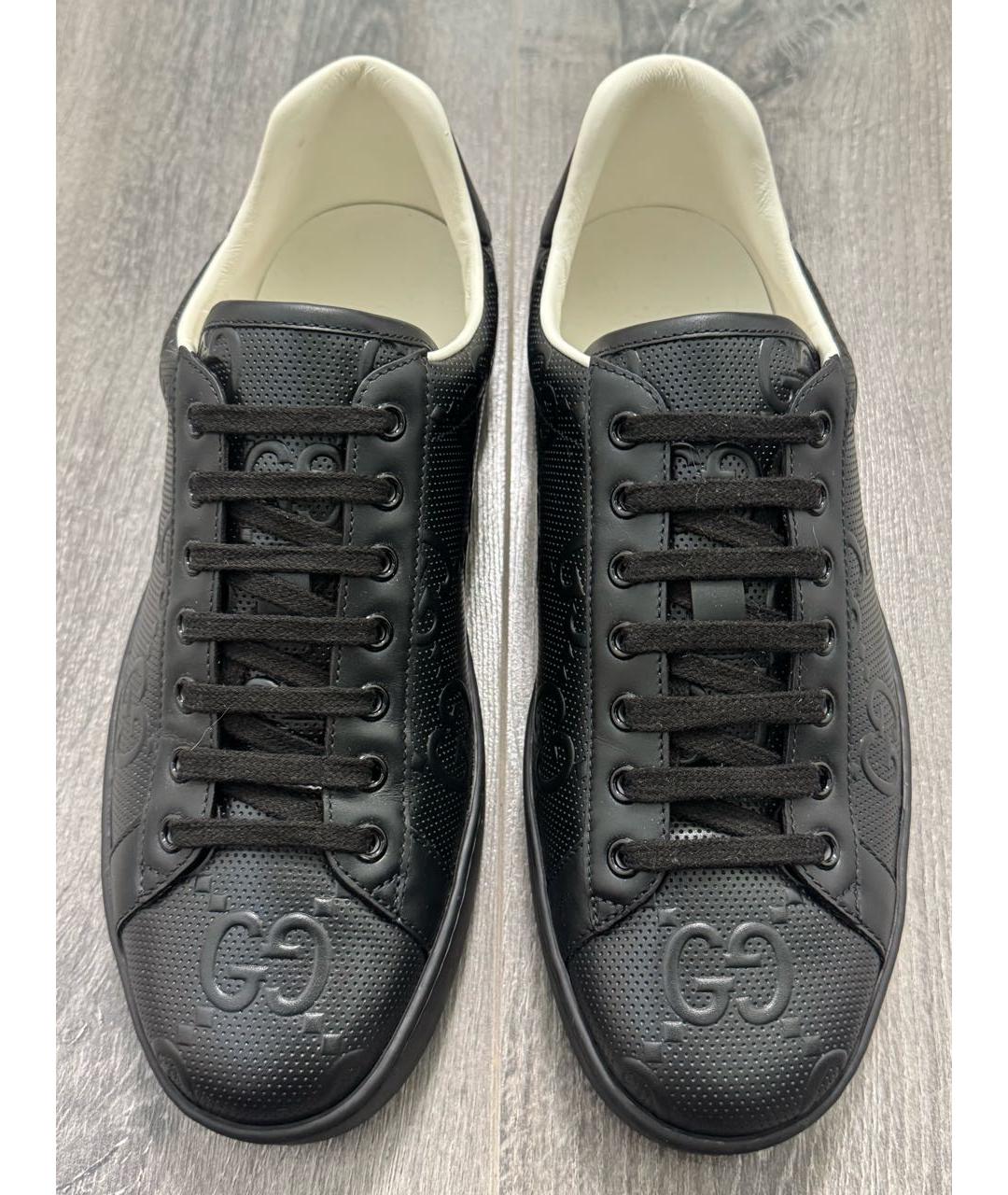 GUCCI Черные кожаные низкие кроссовки / кеды, фото 3