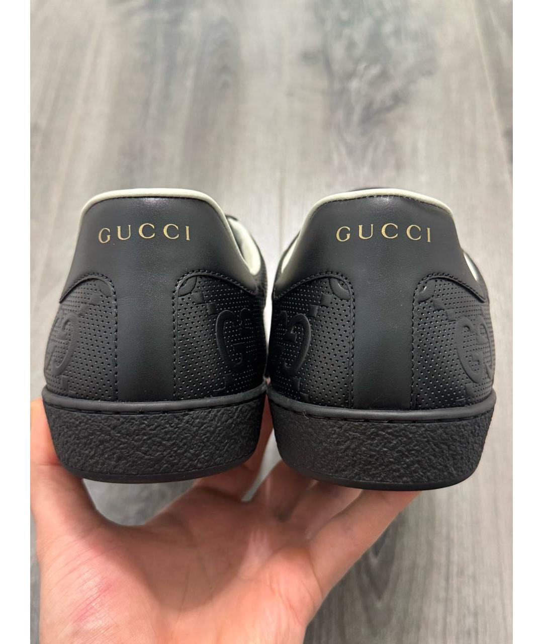 GUCCI Черные кожаные низкие кроссовки / кеды, фото 4