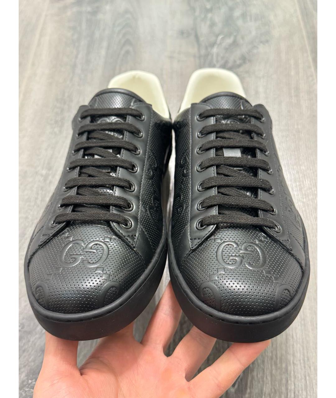 GUCCI Черные кожаные низкие кроссовки / кеды, фото 2