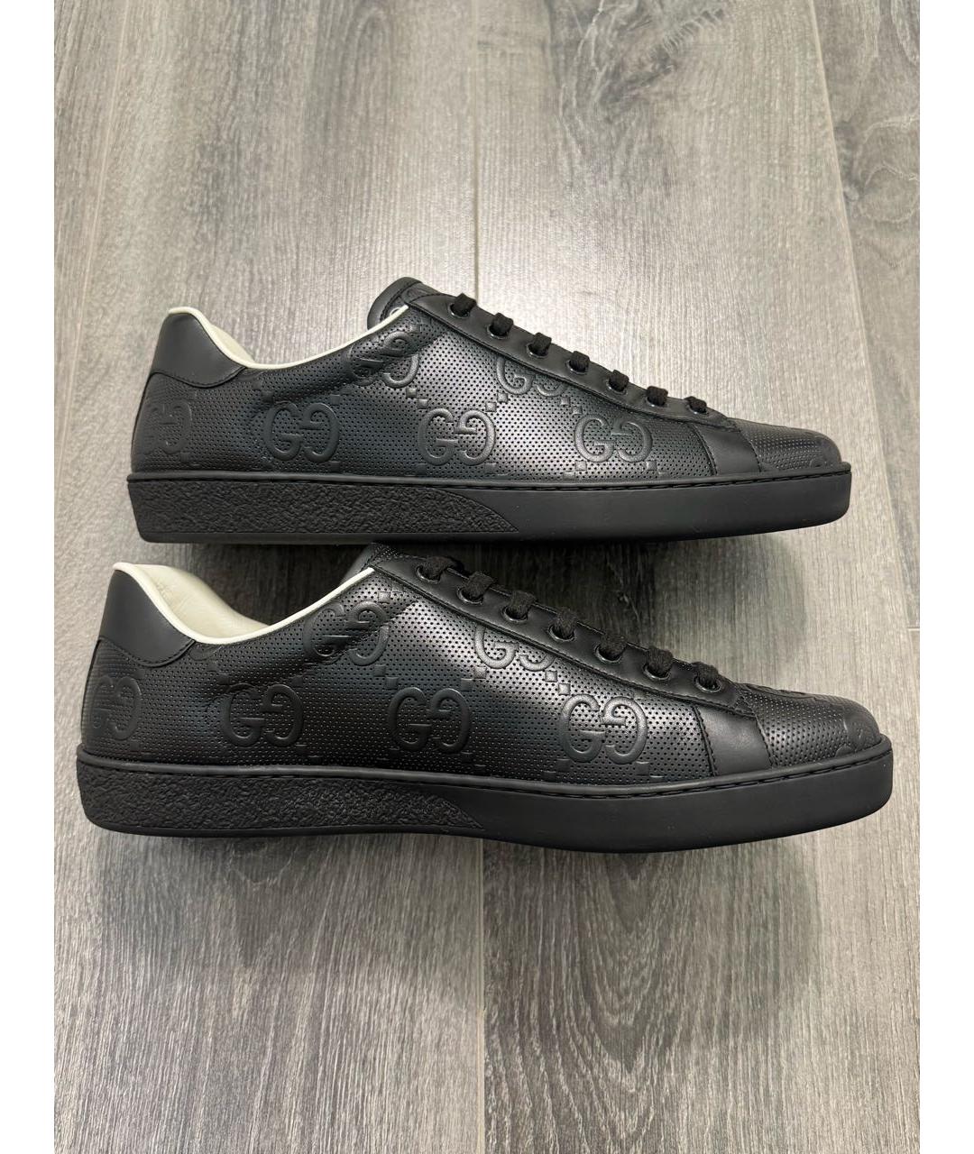 GUCCI Черные кожаные низкие кроссовки / кеды, фото 5