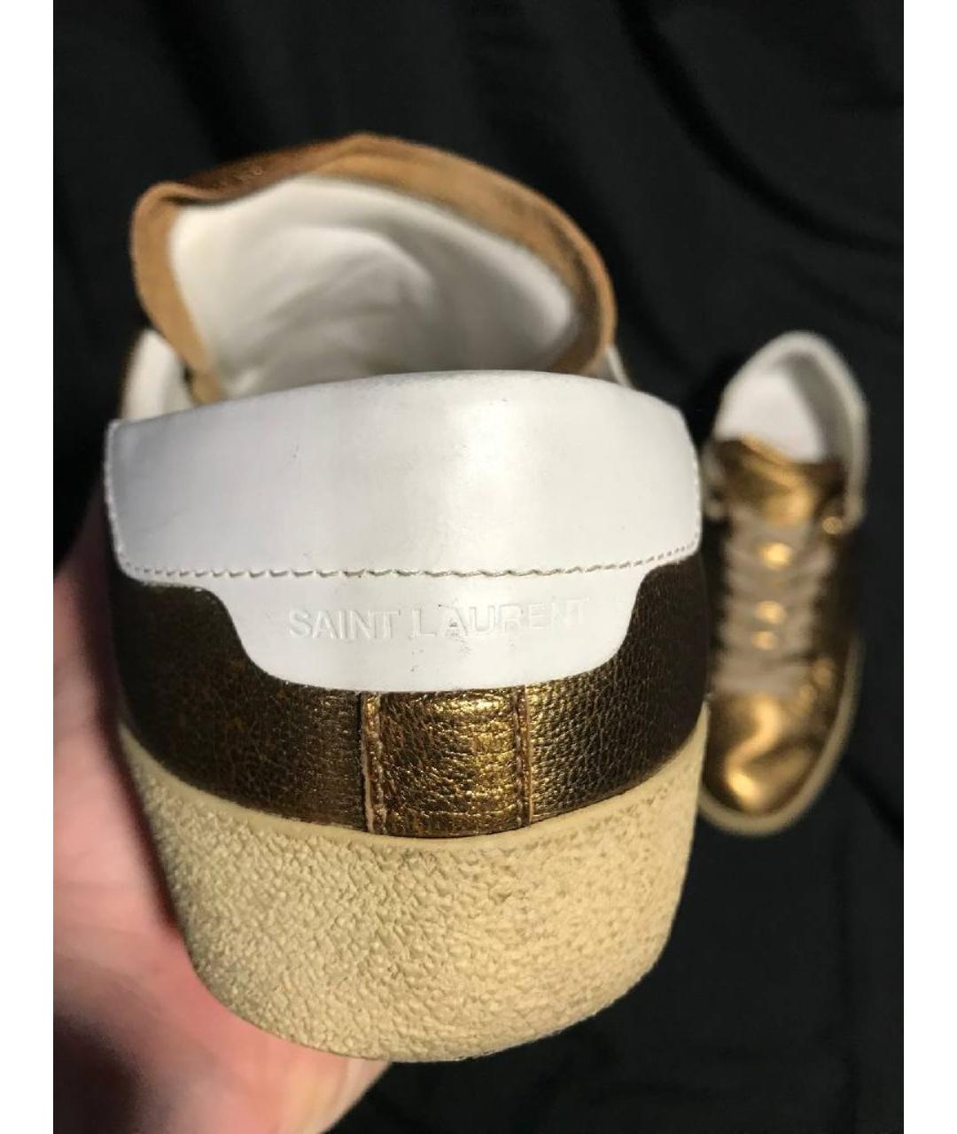SAINT LAURENT Золотые кожаные низкие кроссовки / кеды, фото 4