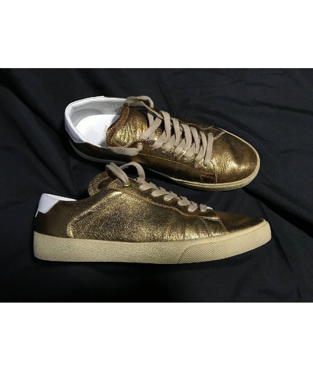 SAINT LAURENT Золотые кожаные низкие кроссовки / кеды, фото 10