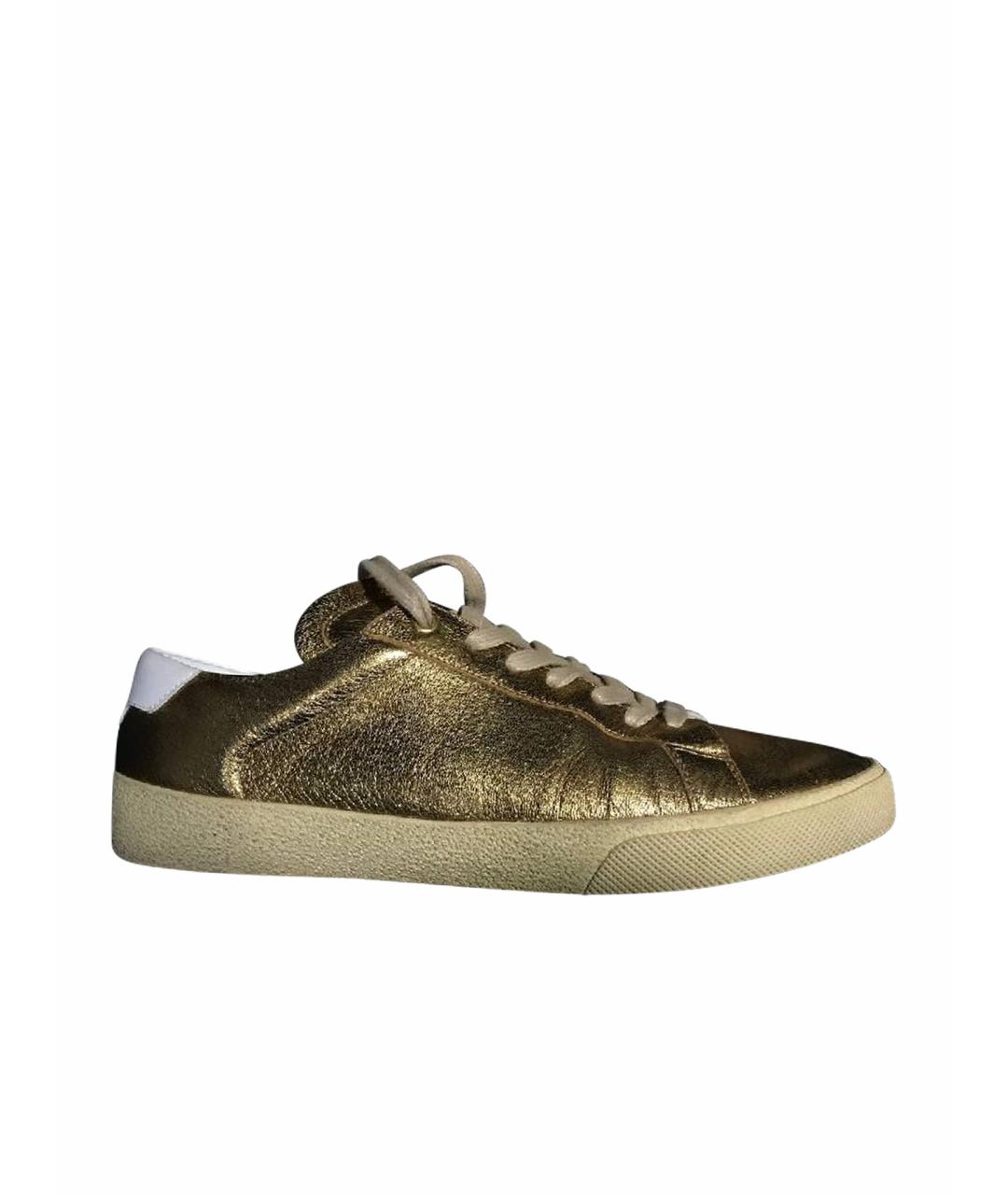 SAINT LAURENT Золотые кожаные низкие кроссовки / кеды, фото 1