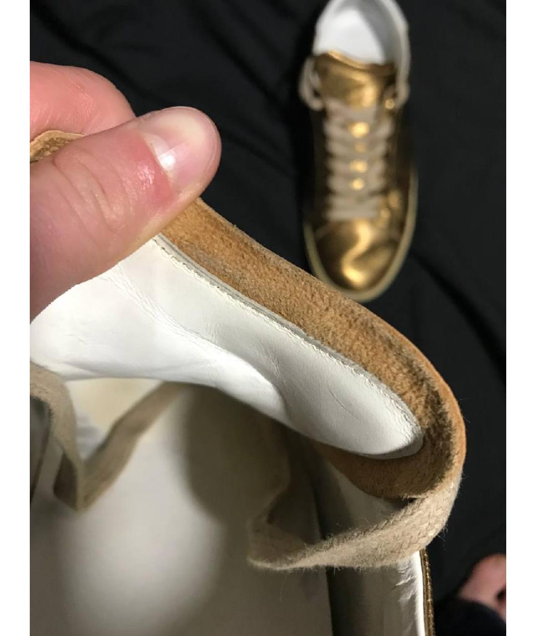 SAINT LAURENT Золотые кожаные низкие кроссовки / кеды, фото 7