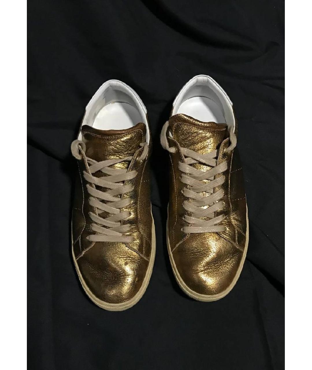 SAINT LAURENT Золотые кожаные низкие кроссовки / кеды, фото 2