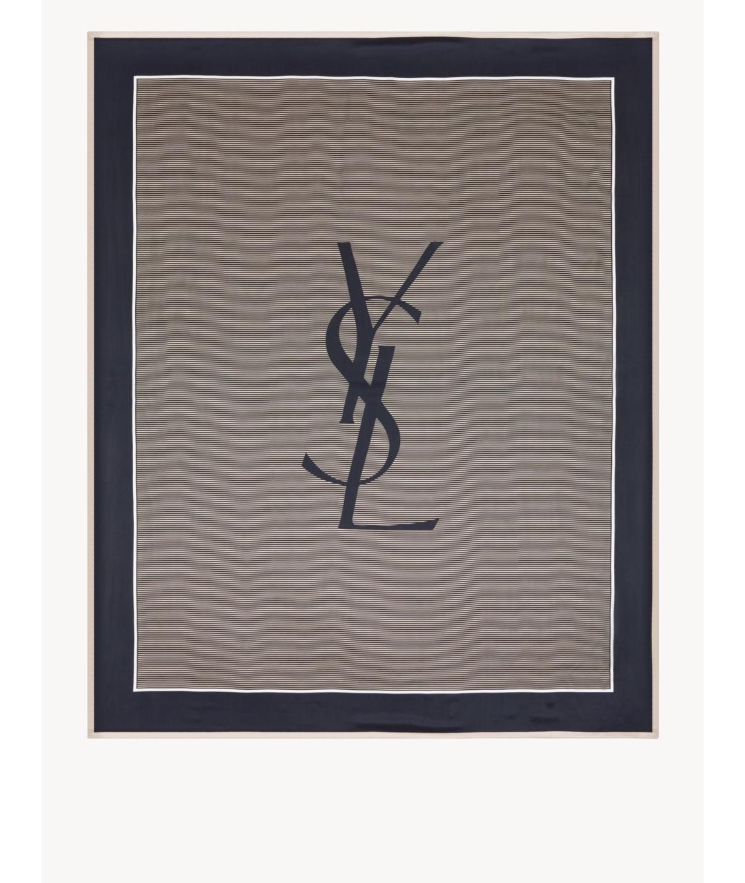 SAINT LAURENT Синий шелковый шарф, фото 2