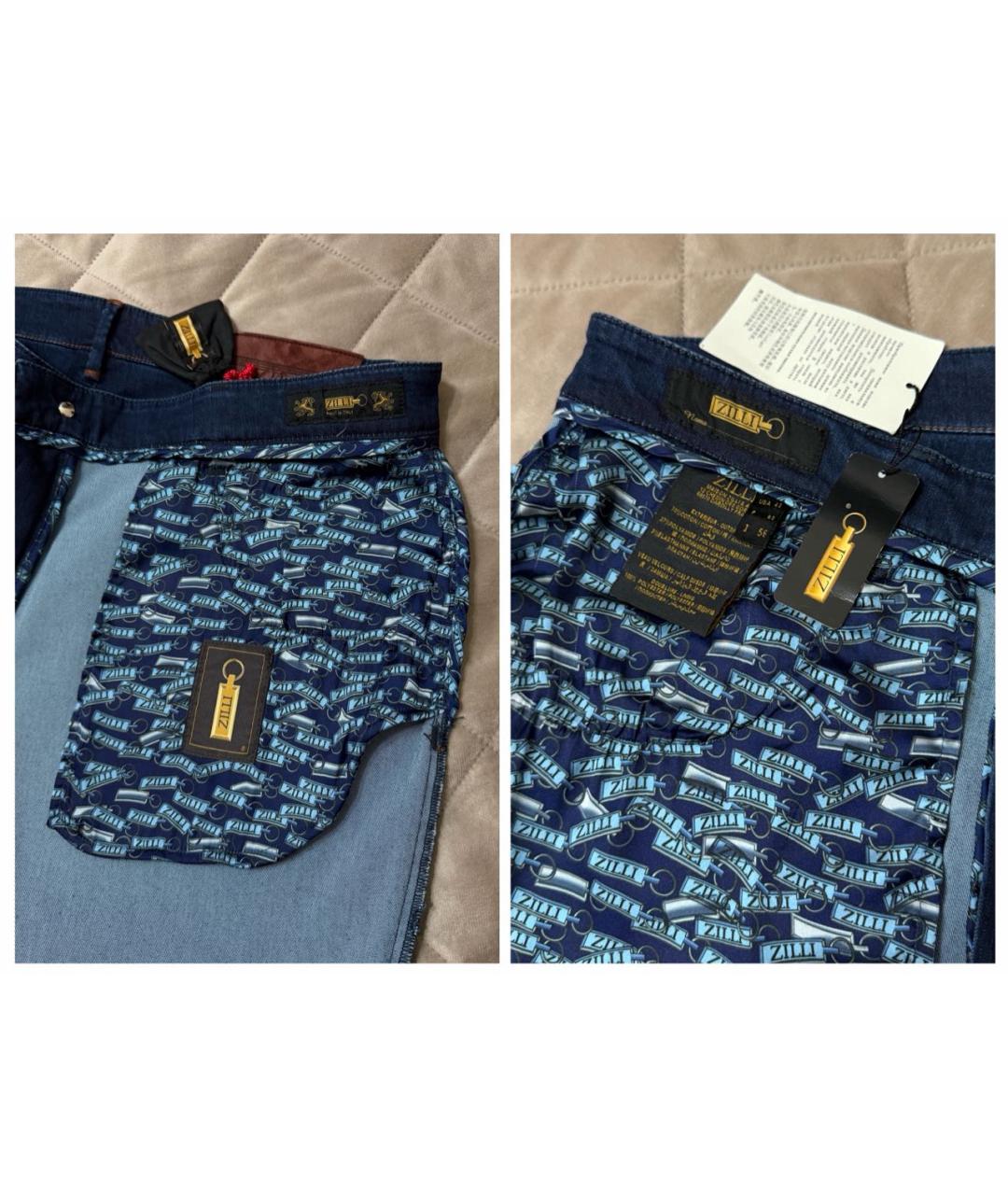 ZILLI Темно-синие хлопко-эластановые прямые джинсы, фото 6