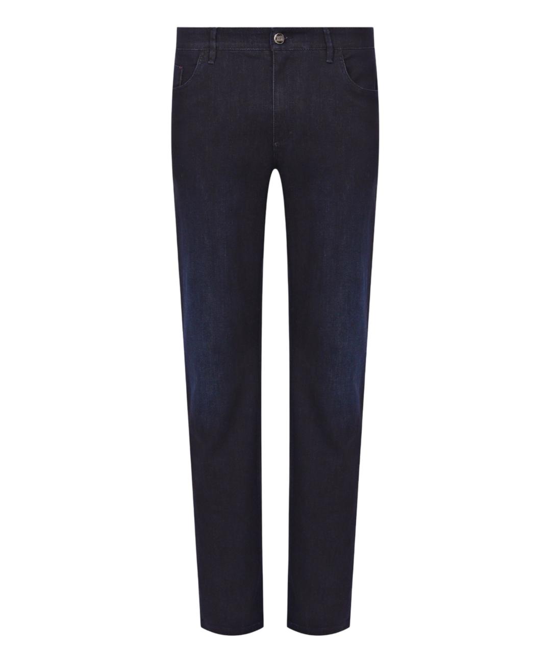 ZILLI Темно-синие хлопко-эластановые прямые джинсы, фото 9