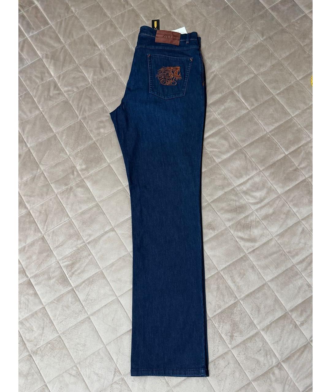 ZILLI Темно-синие хлопко-эластановые прямые джинсы, фото 4