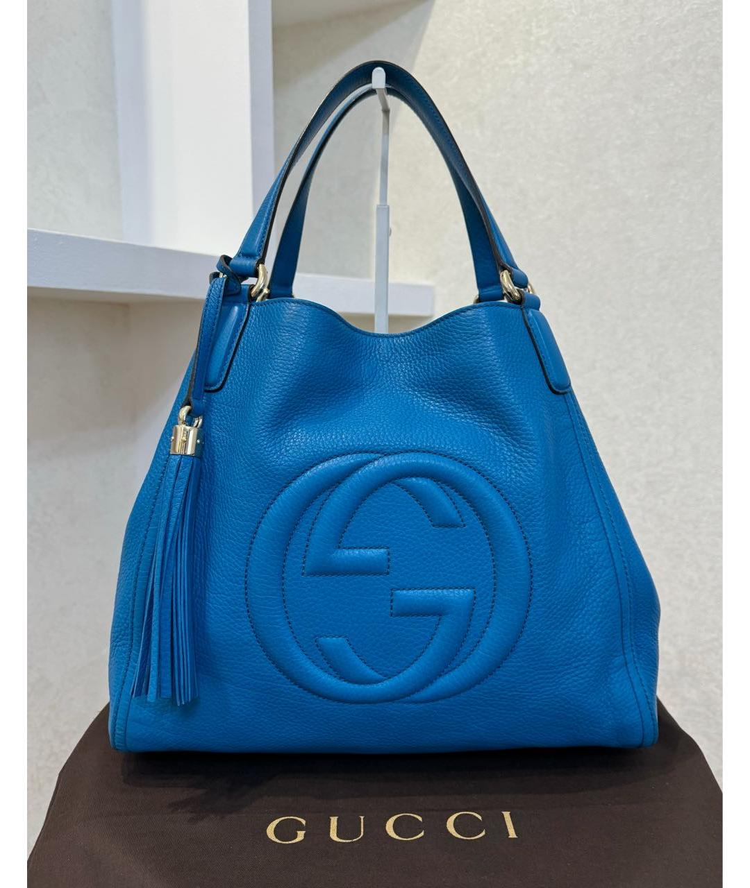 GUCCI Синяя кожаная сумка тоут, фото 2