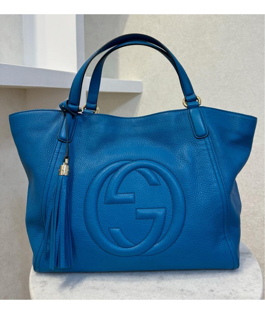 GUCCI Синяя кожаная сумка тоут, фото 6