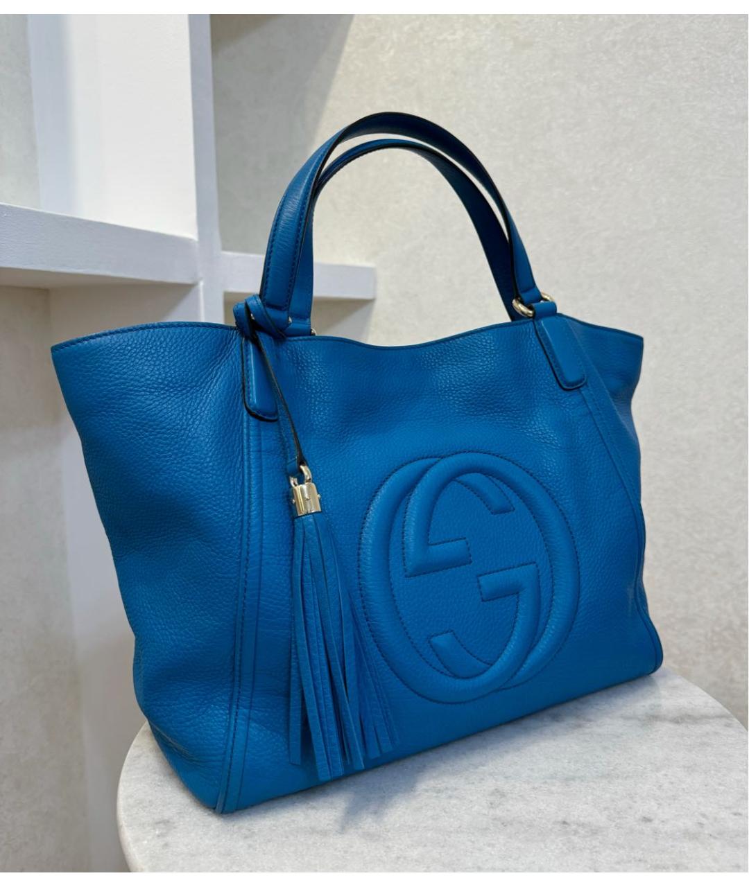 GUCCI Синяя кожаная сумка тоут, фото 7